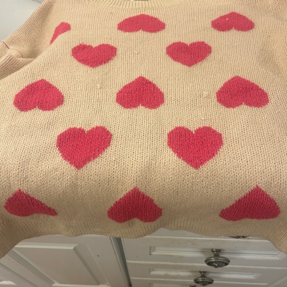Cat & Jack Cream Sweater with Pink Hearts